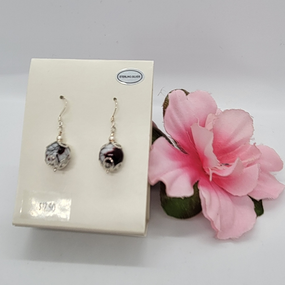 Red, White, and Black Glass Earrings
